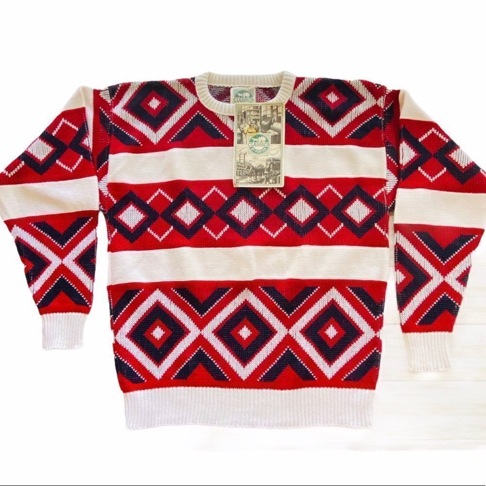 Vintage Classics by Puritan Made in USA Geometric Sweater Sz L NWT